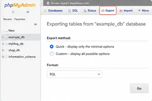 Click on Export tab