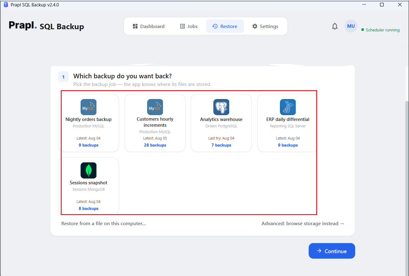 Choose backup