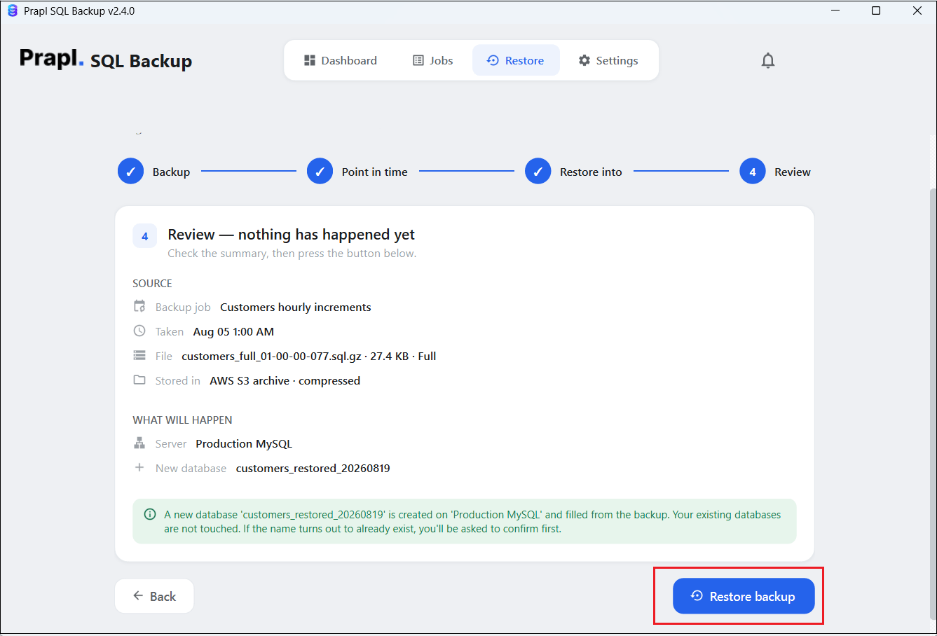 restore aiven database backup