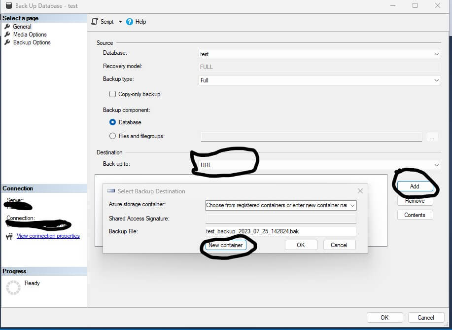 backup SQL Server database to Azure Blob Storage