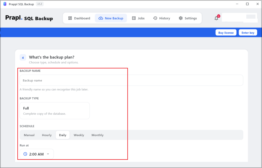 configure backup schedule