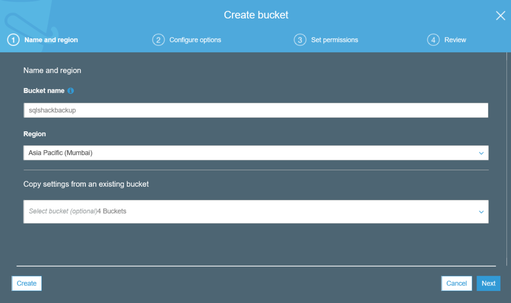 create an aws s3 bucket