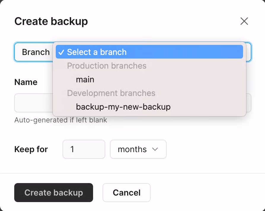 click Create backup