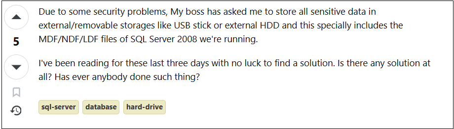 SQL Server database on an external hard disk drive