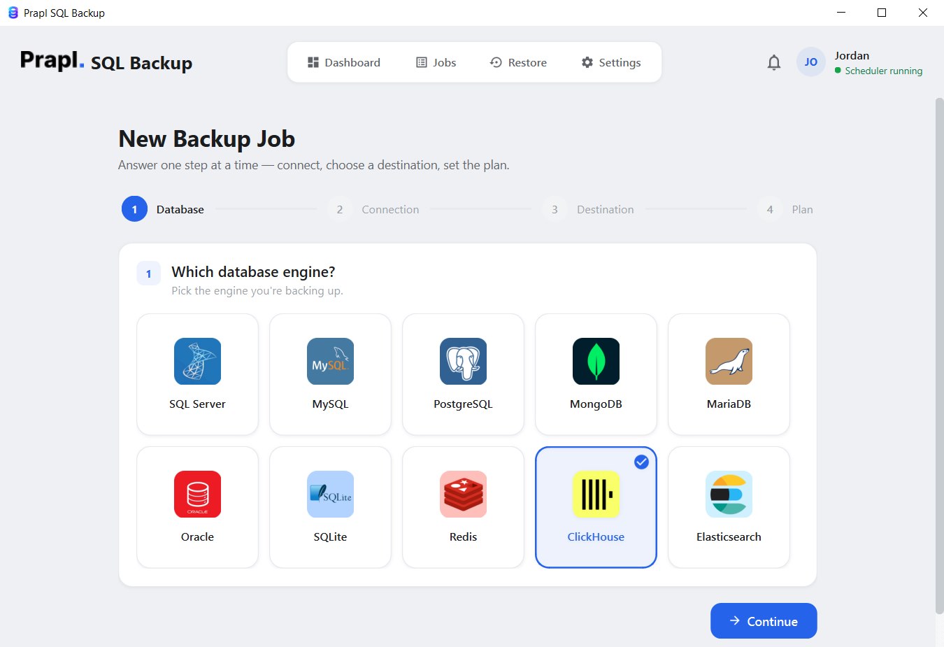 select clickhouse in the backup wizard