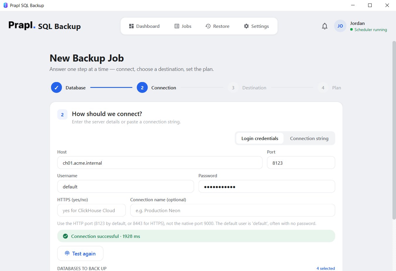 connect to clickhouse server over http and list databases