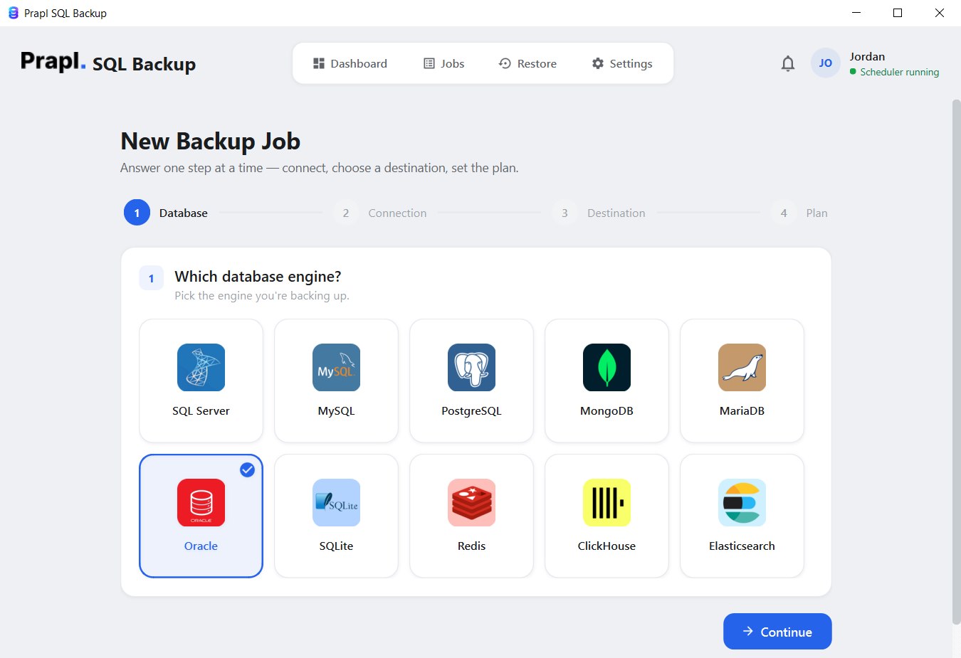 select oracle database in the backup wizard