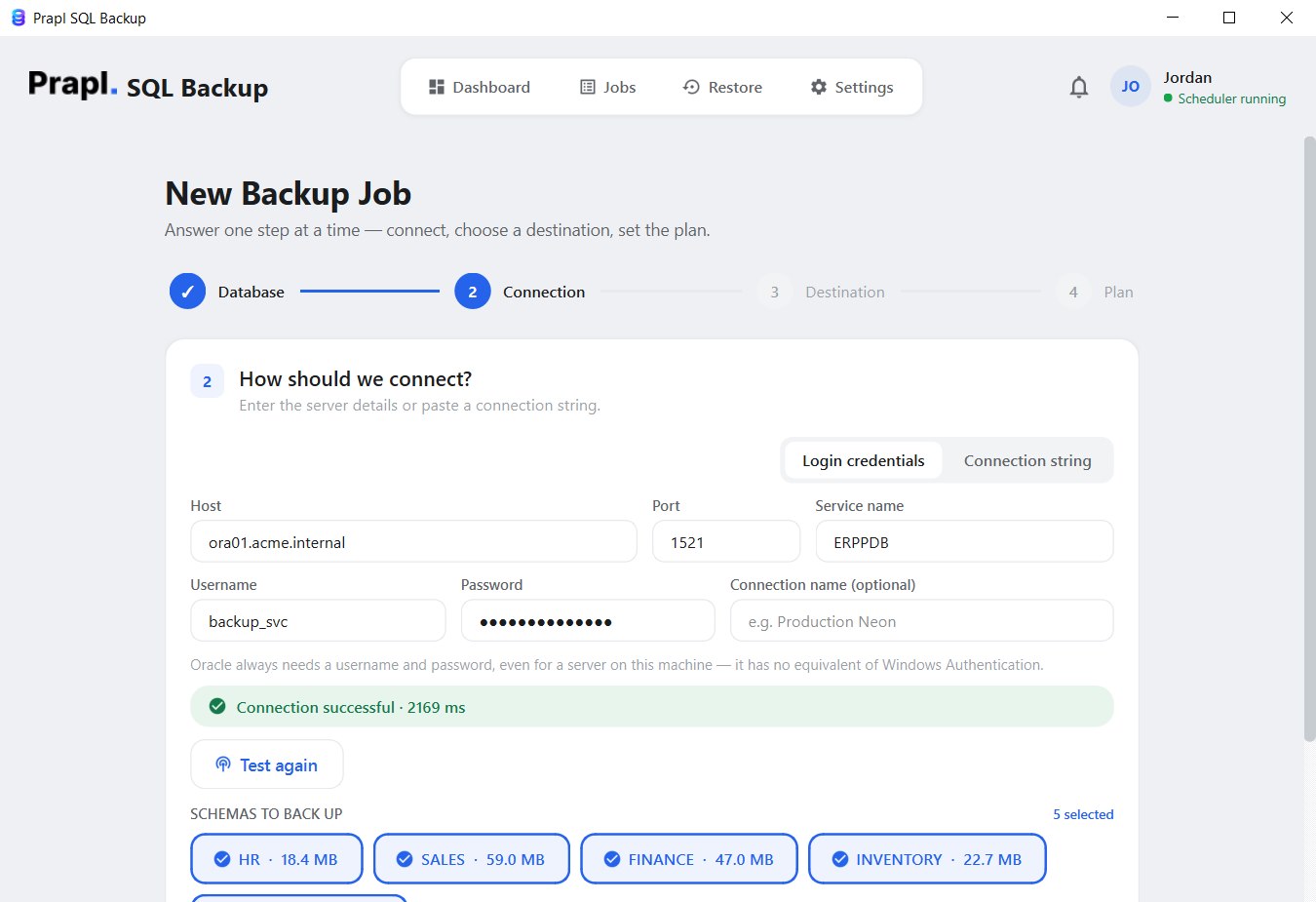 connect to oracle pluggable database and list schemas