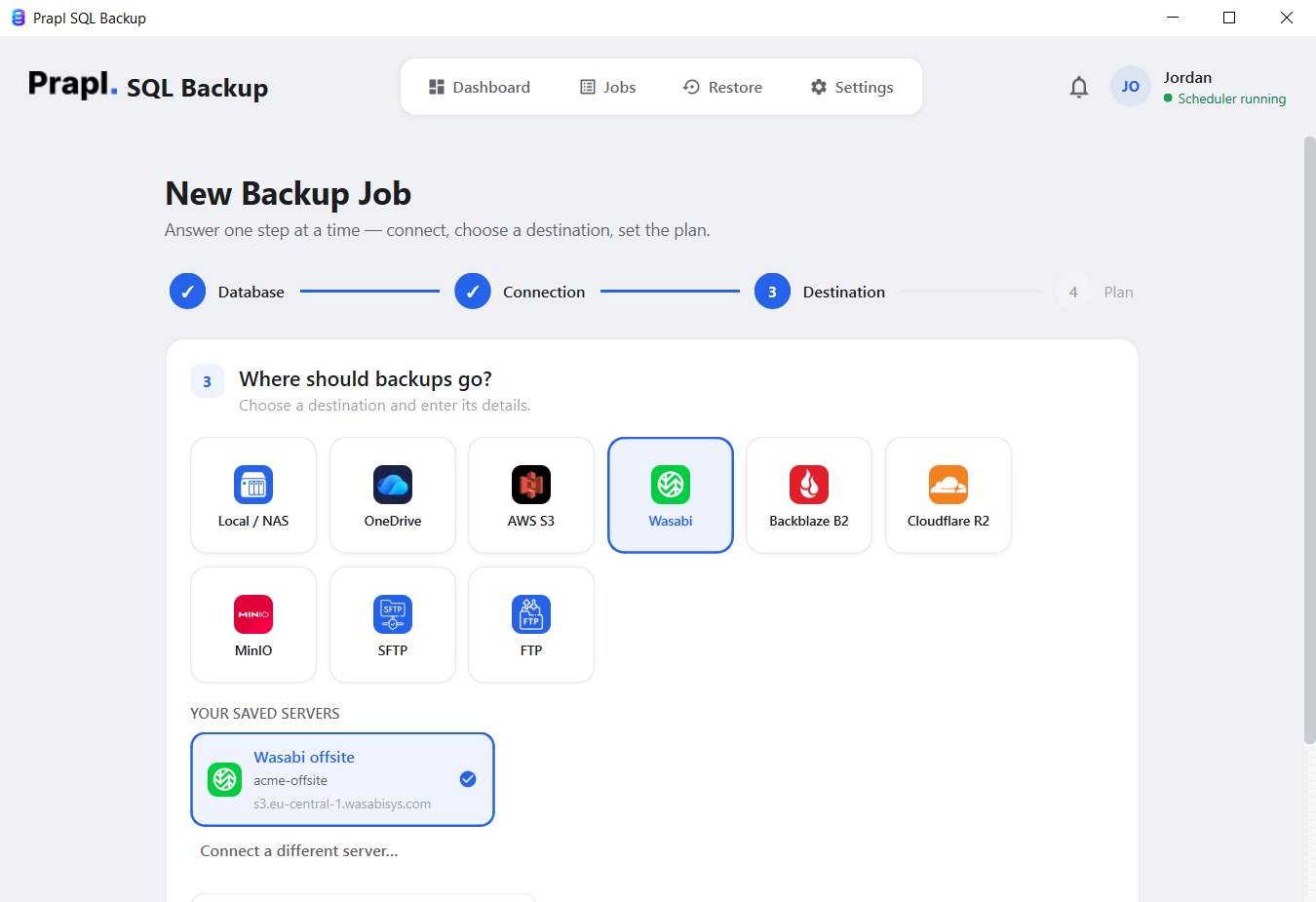 select the destination to store redis backup